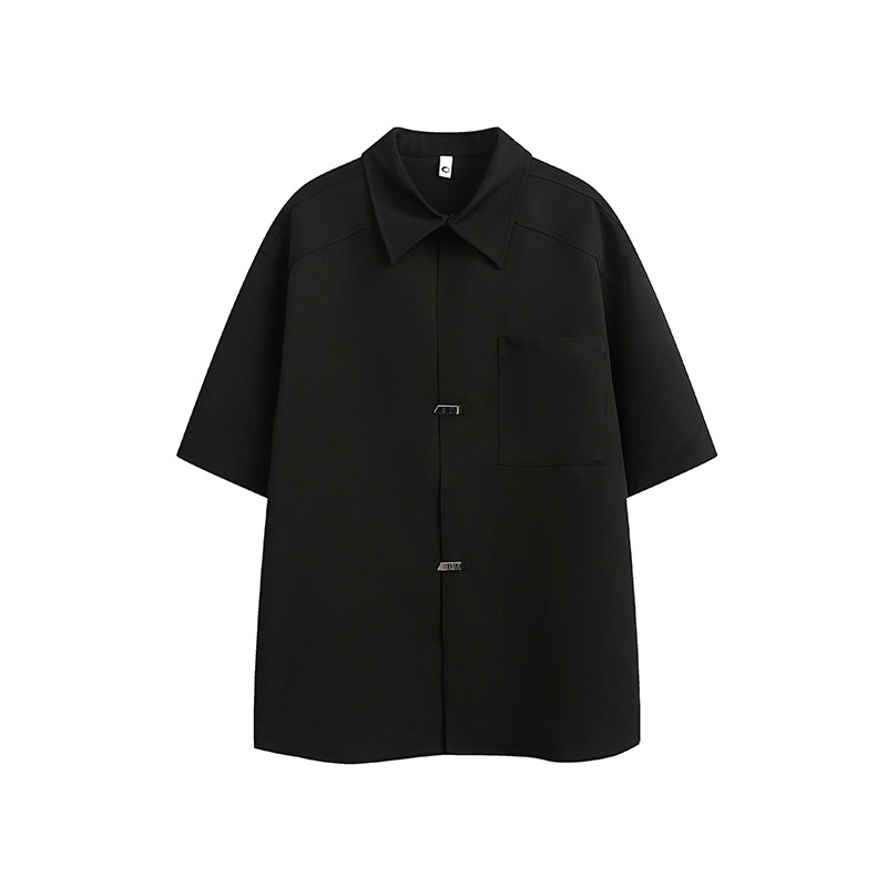 衬衫男装夏季新款复古垂坠感冰丝百搭短袖宽松衬衫高级感痞帅寸衫