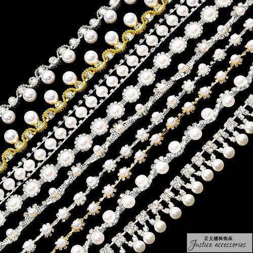 新款单边珍珠水钻流苏链服装包包