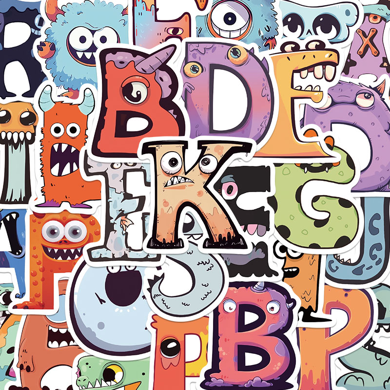 52张怪兽字母贴纸卡通可爱