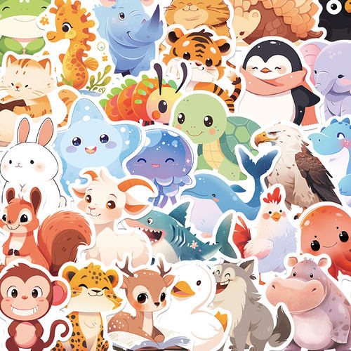 50张插画动物贴纸卡通