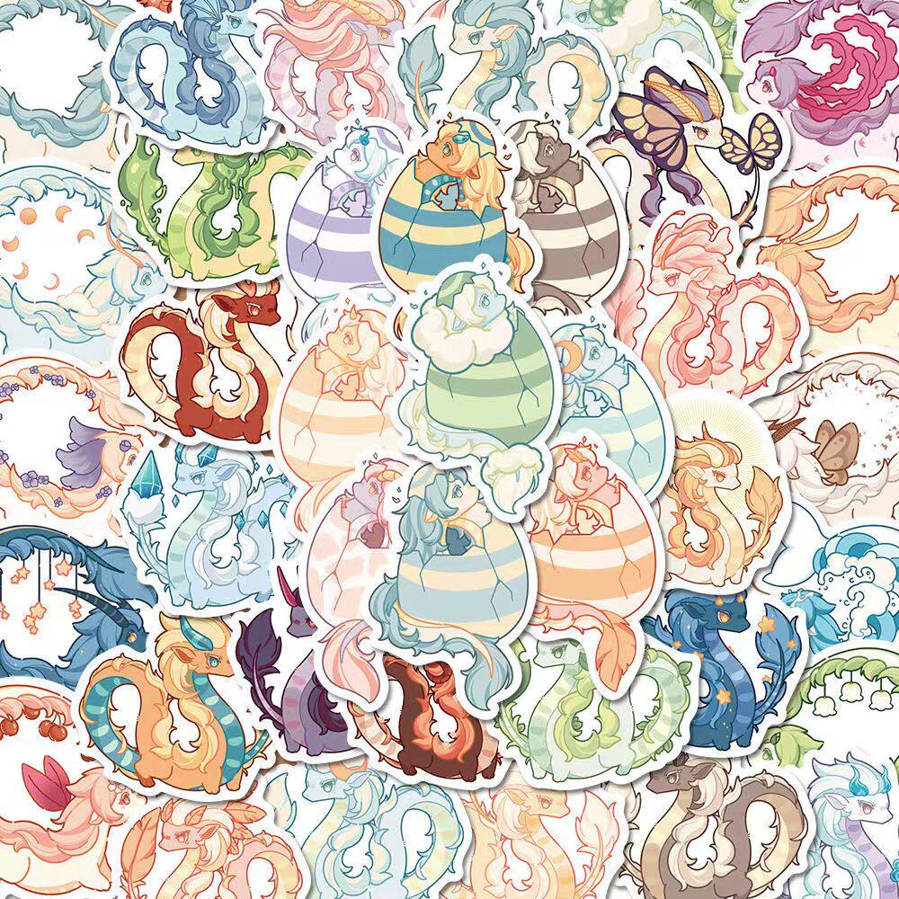 50张原创贴纸生肖龙魔法元素龙贴纸行李箱手机壳笔记本防水贴画