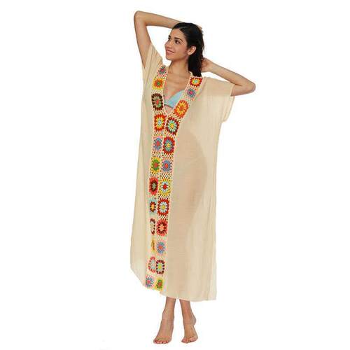 beach stitching slit long robe dress Hand-crocheted sexy