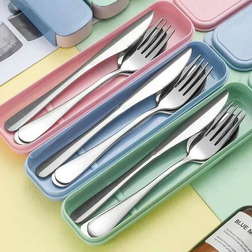 Portable Stainless Steel Cutlery Suit with Storage Box Chops