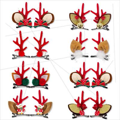 Christmas hair accessories Plush antler bell hair clip耶诞节