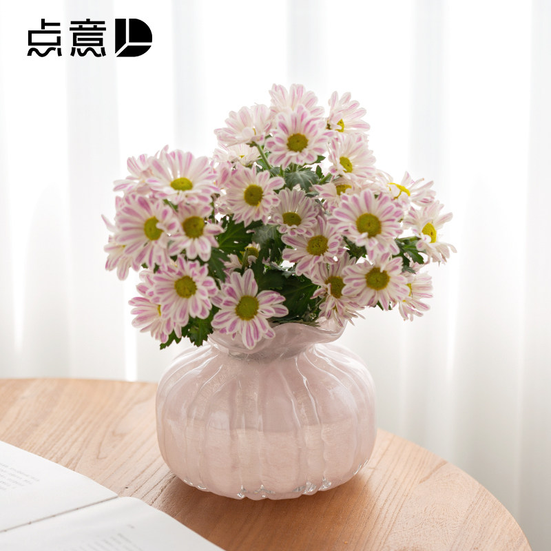 花瓶粉色竖条纹琉璃小雏菊福袋招财好运水培鲜花可爱中古小众ins