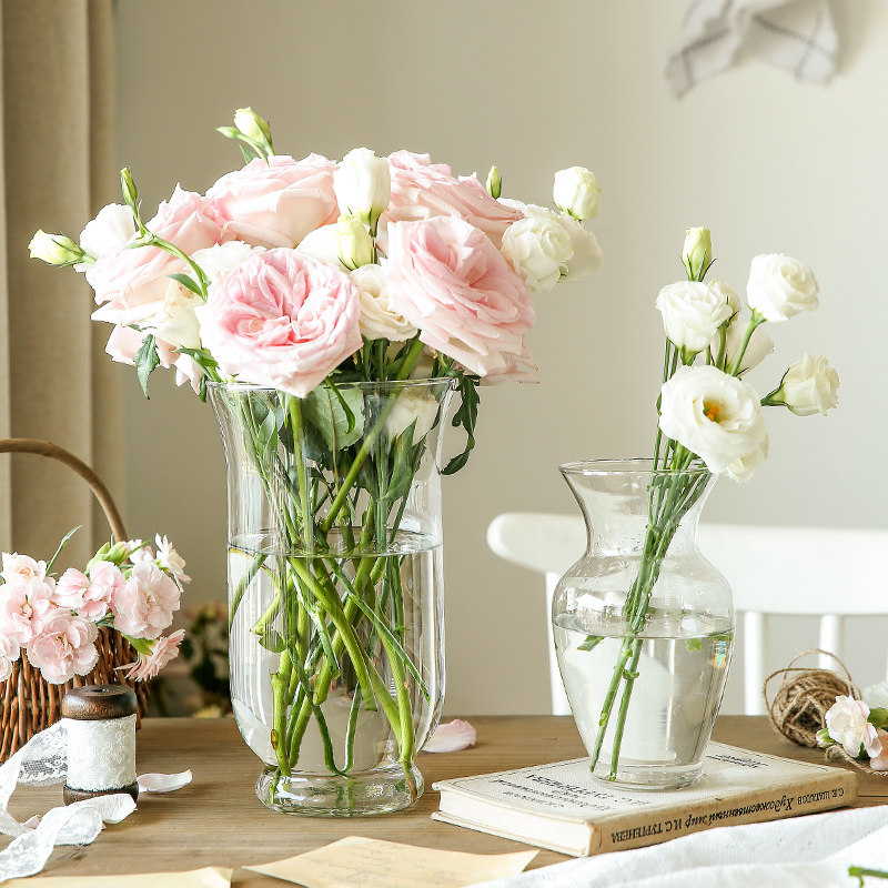 花瓶摆件客厅插花北欧ins风玻璃透明鲜花水养创意喇叭口桌面大口