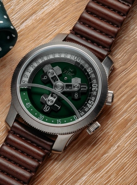 代购Xeric Vendetta仇杀限量绿盘蓝宝石机械背透夜光防水皮带男表
