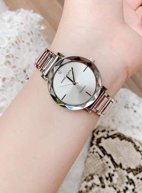 专柜Anne Klein正品AK手表女3279SVSV几何钻石切边镶钻银钢带腕表