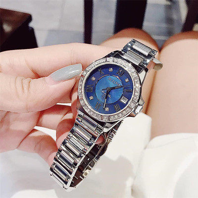 美国正品BULOVA 96R215宝路华满天星蓝盘奢华精致镶钻珍珠贝手表