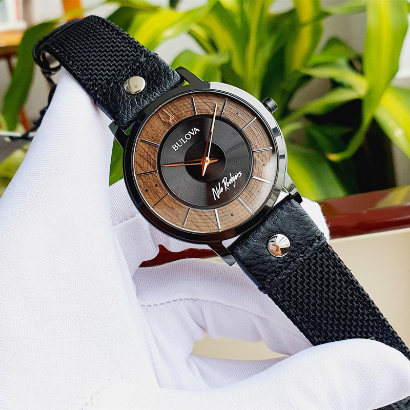 Bulova宝路华Nile Rodgers联名款创意唱片设计尼龙带男腕表98A222
