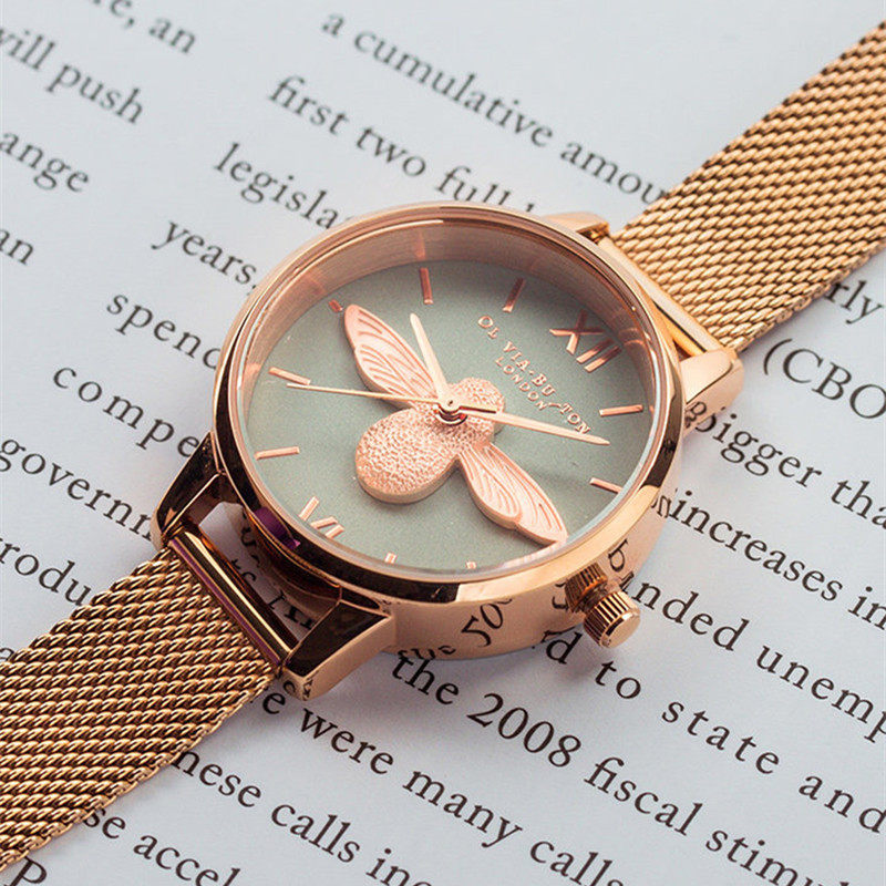 OliviaBurton 3D小蜜蜂小众简约时尚轻奢女式石英手表OB16FB10_虎窝淘