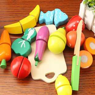 男女孩宝宝过家家厨房切切 新款 木制水果蔬菜魔术贴切切乐玩具桶装