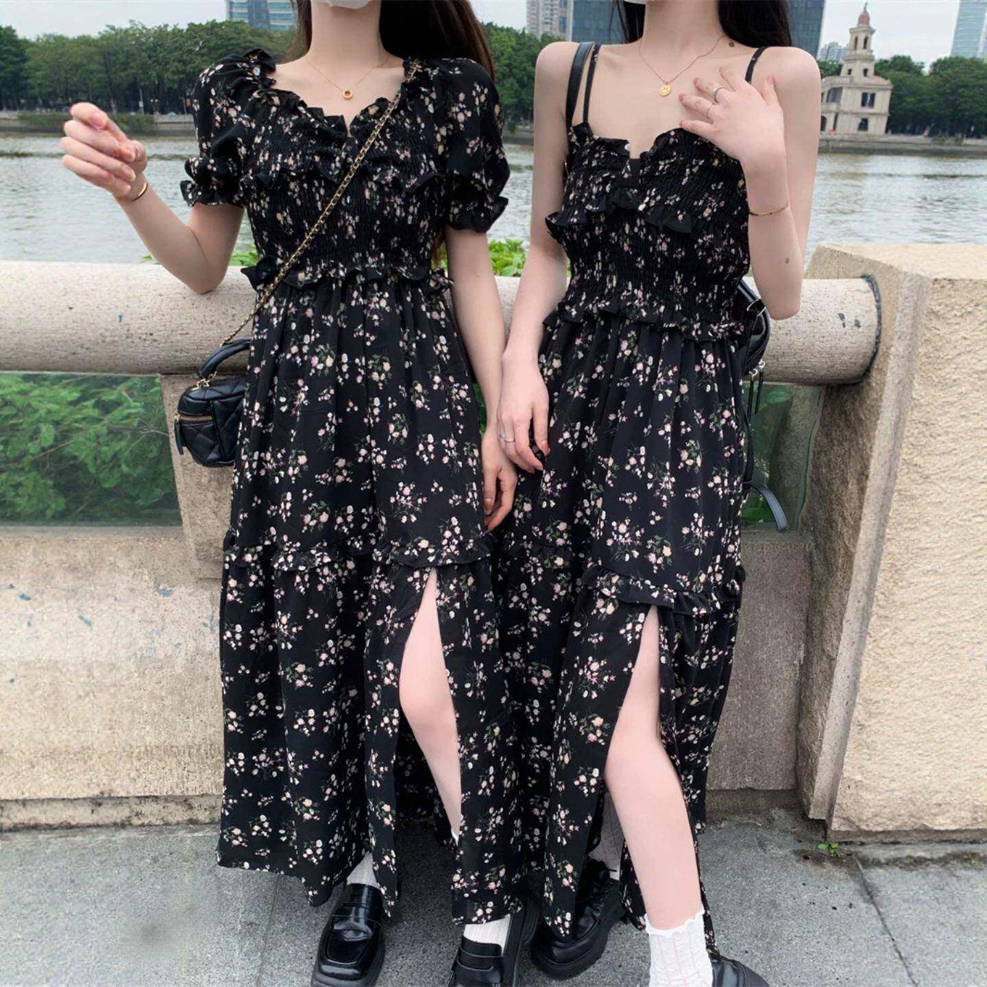 雪纺碎花连衣裙女夏季新款闺蜜风