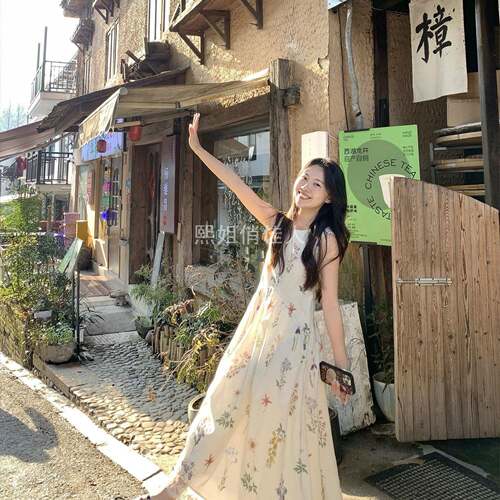 法式夏季新款度假风绝美印花背心