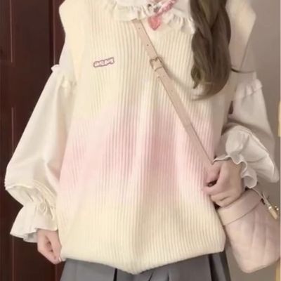 针织马甲背心毛衣叠穿娃娃领衬衫