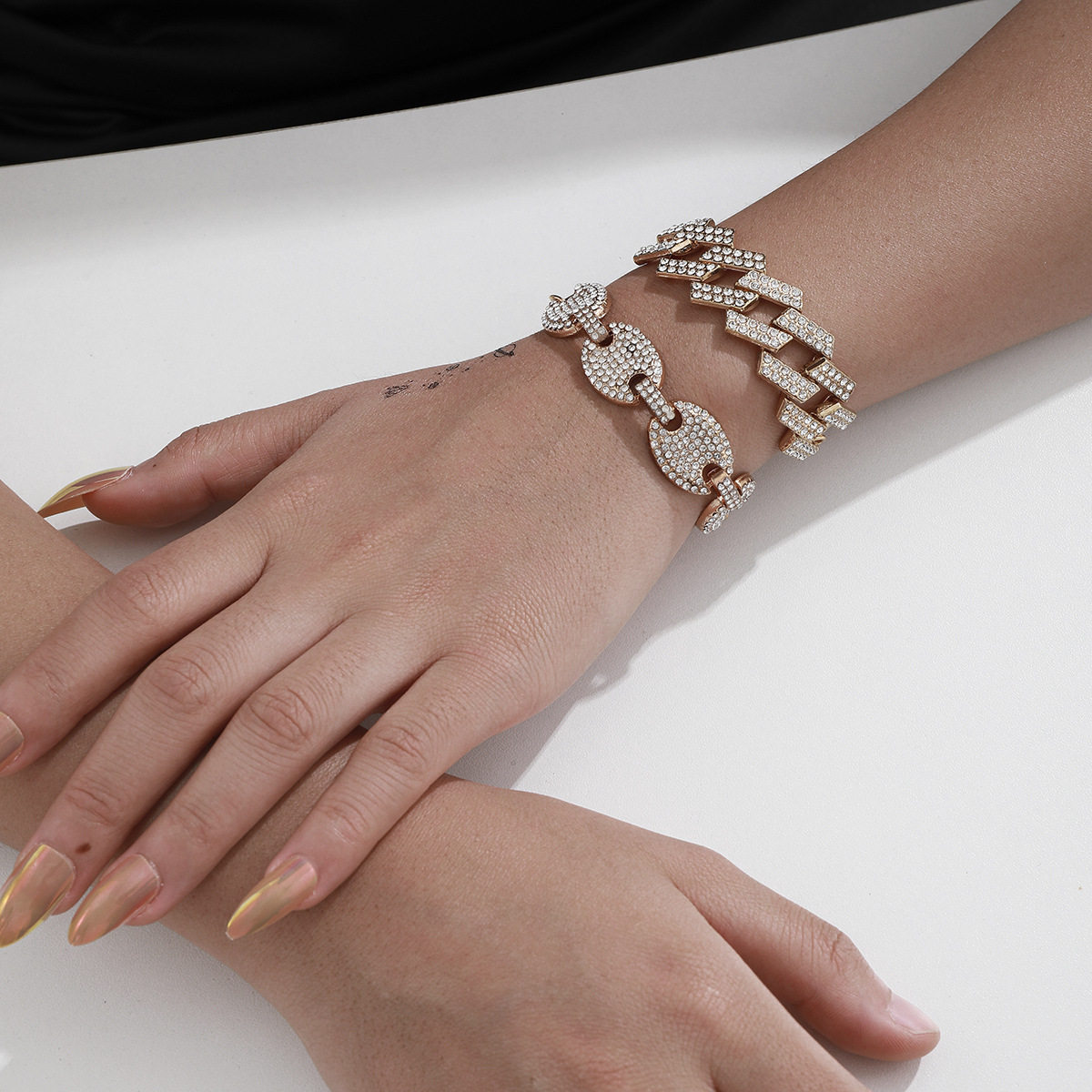 欧美跨境饰品 时尚简约双层合金手链女 轻奢微镶水钻气质百搭手饰