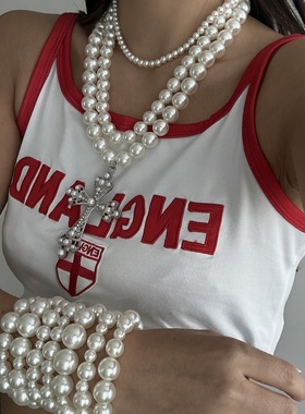 欧美跨境饰品朋克珍珠十字架项链