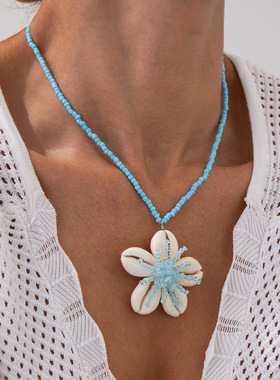 欧美跨境海洋度假风贝壳花朵吊坠