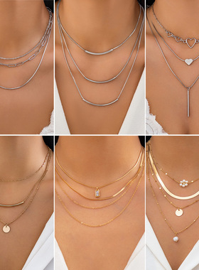 欧美简约素圈光面个性圆管项链百搭叠戴金属风蛇骨链饰品necklace