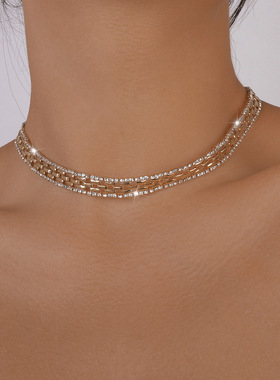 欧美跨境饰品气质镶钻爪链镶钻项