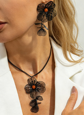 欧美跨境时尚金属立体银杏叶流苏