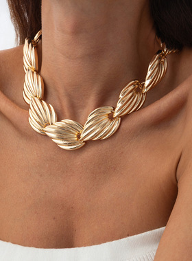 欧美跨境夸张异形贝壳拼接锁骨项