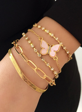 欧美跨境饰品气质蝴蝶满钻多层手