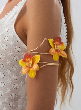 欧美跨境时尚立体仿真花朵臂镯甜