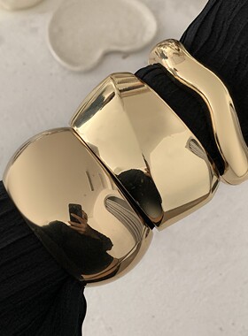 欧美跨境夸张ins金属光面弹簧手镯braclet设计感不规则波浪宽手环