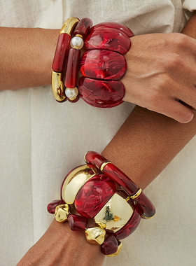 欧美跨境安哥拉红晕染弧形树脂手