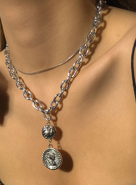 复古简约金属蛇骨链条项链女欧美