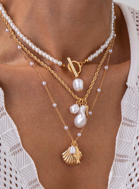 欧美跨境巴洛克ins仿珍珠串珠贝