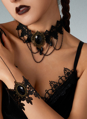 欧美跨境性感甜酷黑色蕾丝项圈项