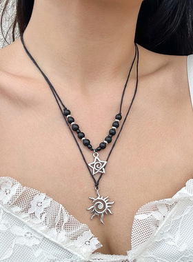 欧美跨境饰品复古太阳星形吊坠项