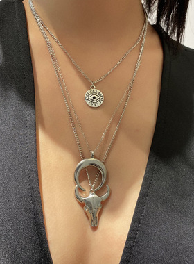 欧美跨境饰品民族风牛头月牙多层