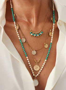 欧美跨境波西米亚风米珠串珠锁骨