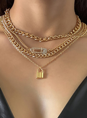 欧美跨境饰品嘻哈潮流镶钻别针锁