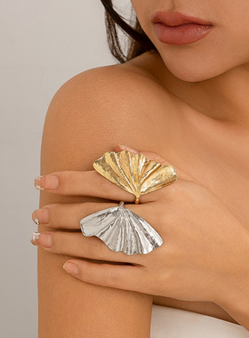 欧美跨境饰品时尚ins风银杏叶戒