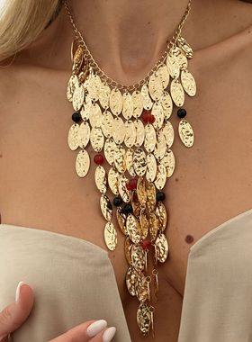 欧美跨境夸张ins瀑布状金属圆片