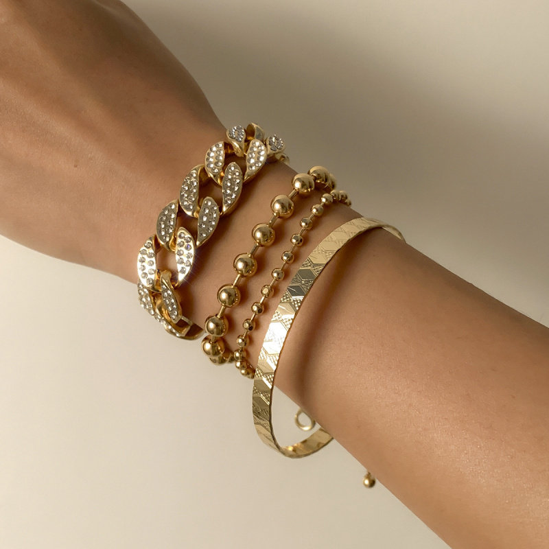 欧美跨境时尚镶满钻古巴扣手链嘻