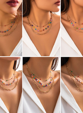 欧美跨境饰品彩色多巴胺项链女甜