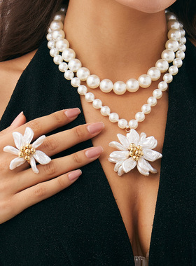 欧美跨境气质巴洛克仿珍珠花朵吊