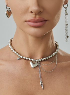 欧美跨境甜酷ins爱心星形吊坠项