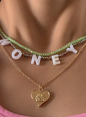 欧美跨境复古简约米珠字母叠戴项