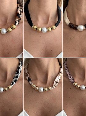 欧美跨境复古豹纹丝巾绒布打结项