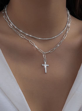 欧美跨境ins风波光粼粼链条锁骨