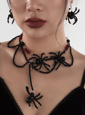 欧美跨境哥特暗黑风水晶蜘蛛项链