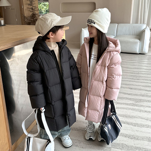 新款韩版儿童羽绒服中长款男童女童过膝长款白鸭绒极寒加厚中大童