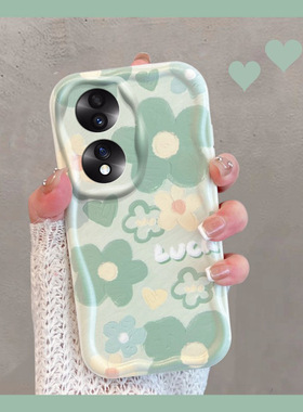 适用于华为荣耀70手机壳70pro小清新p70por+绿色fne一an00花朵sdy-anoo新款女七零全包防摔七十软壳x70曲屏十