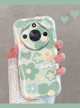 适用于华为荣耀x50手机壳小清新ali一an00绿色x50gt花朵pro曲屏alian新款女叉五零曲面屏anoo全包防摔软壳50x